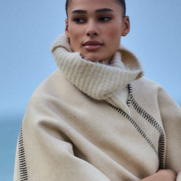 NWT ZARA KNIT BIB WOOL ALPACA WINTER ECRU IVORY SCARF COLLAR SCARF - Picture 1 of 5